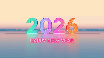 Serene Reflective 2026 Happy New Year Vector with Vibrant Gradient colors
