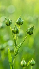 Close-up view of green seed pods against a blurred natural background