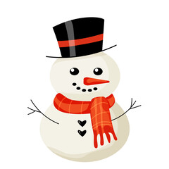 Vector illustration of a snowman in a hat and red scarf, perfect for Christmas and New Year design. Fully editable, EPS format, detailed and festive.
