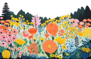PNG Colorful english garden art painting pattern.