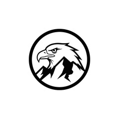 Majestic Eagle Head Over Mountain Peaks Emblem.