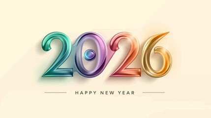 The numerals of “2026” flow like liquid ribbons, blending aurora-inspired gradient colors to create a luminous and festive look.