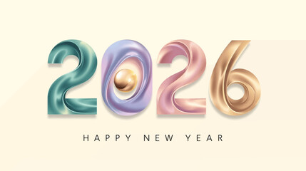 The numerals of “2026” flow like liquid ribbons, blending aurora-inspired gradient colors to create a luminous and festive look.