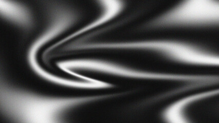 Monochrome liquid metal abstract with grainy silver wave texture