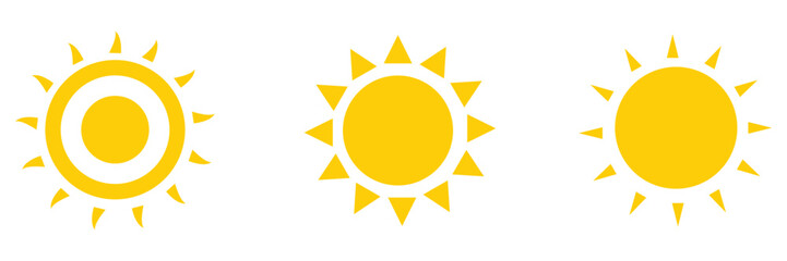 Set of sun icon. Sun icons vector isolated on white background. Vector flat design. Collection of sun stars for use in as logo or weather icon. sunset collection, summer, sunlight stock vector. EPS 10
