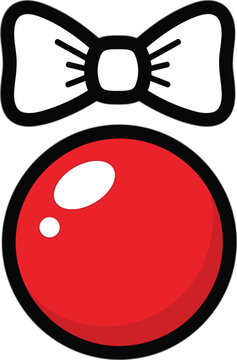 Simple cartoon illustration of a classic clown s red nose and bow tie