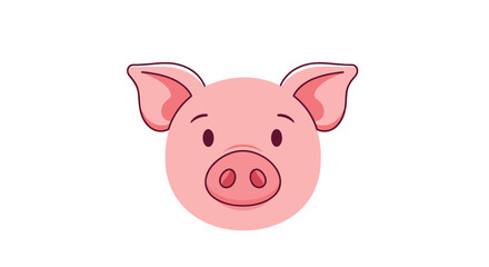 Cute cartoon pink pig head illustration, a friendly farm animal face with big ears and a round snout, isolated on white.