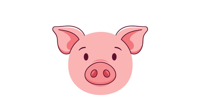 Cute cartoon pink pig head illustration, a friendly farm animal face with big ears and a round snout, isolated on white.