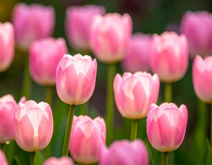 Close-up view of multiple vibrant pink spring flowers blooming