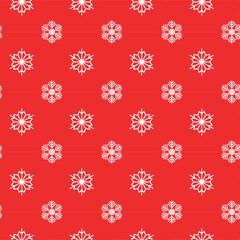 Seamless repeating pattern of white snowflakes on vibrant red background. Perfect for Christmas, New Year, and winter content. Ideal for websites, social media, advertising, and promotional materials.