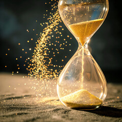 Antique hourglass on black background: a visual concept of time's inevitable passing and the approaching deadline