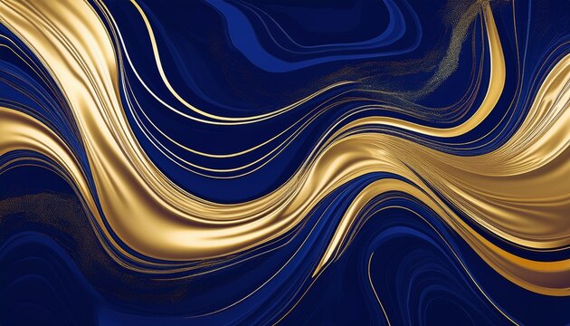 abstract golden liquid marble pattern on a deep blue background luxury art design for banner texture poster fashion