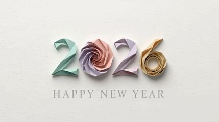 Happy New Year 2026 Modern Ribbon & Origami Vector Series