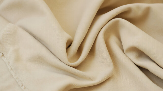 Close up of beige cotton fabric folds with subtle texture textile