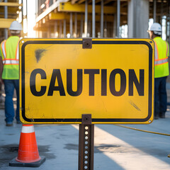 The red and yellow closed road traffic sign on a city street is a warning symbol for construction danger