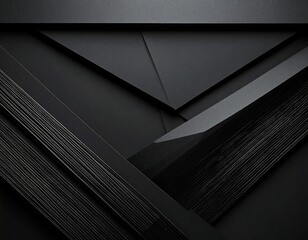 Dark composition featuring layered paper, geometric shapes, and shadows