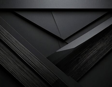 Dark composition featuring layered paper, geometric shapes, and shadows