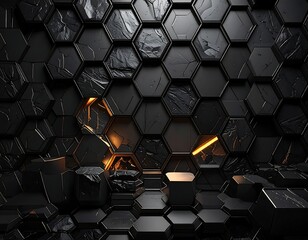 Dark, textured honeycomb wall with glowing golden accents