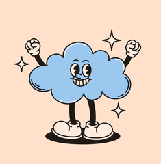 Groovy cloud character in retro style. Flat vector illustration.