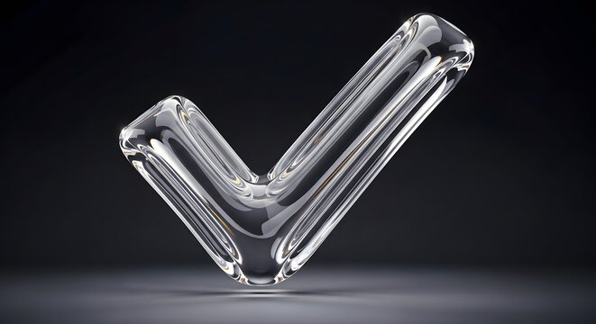 A captivating check mark crafted from pristine glass, gracefully symbolizing approval and validation