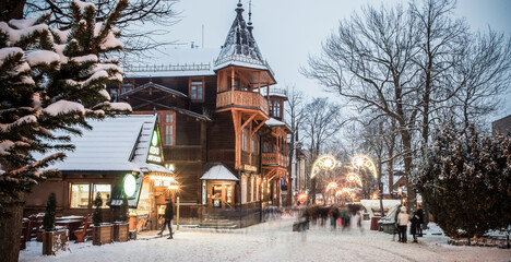 famous Krupowki street in winter in Zakopane Poland