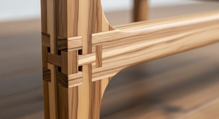 Detailed view of a laminated wood furniture joint showcasing expert craftsmanship.