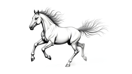 Elegant White Horse Galloping Gracefully in Monochrome.