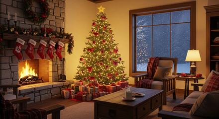 salon avec décorations de Noël