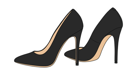 Illustration of a pair of elegant black high heel shoes with tan soles
