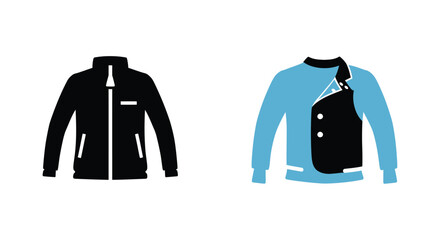 Illustration of two jackets one black and one light blue side by side