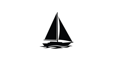 Simple black silhouette of a sailboat on a white background