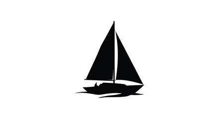 Simple black silhouette of a sailboat on a white background