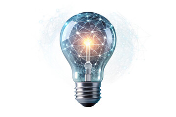 Light bulb with network inside, isolated on transparent background, symbolizing global connection