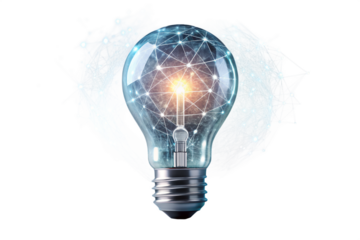 Light bulb with network inside, isolated on transparent background, symbolizing global connection