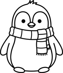 Adorable cartoon penguin wearing a striped scarf ready for winter fun