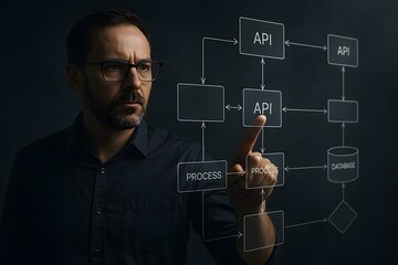 A man analyzing the data for the concept of technology.