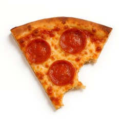Pepperoni Pizza Slice with a bite &mdash; Hot, Crispy, and Cheesy on White Background