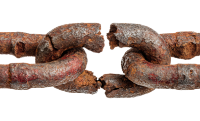Rusted Chain Breaking Apart isolated on a transparent background
