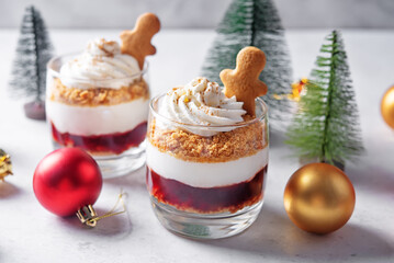 Greek yogurt cranberry jam gingerbread cookies parfait in a glass for Christmas holidays