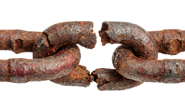 Rusted Chain Breaking Apart isolated on a transparent background