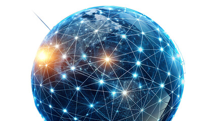 Global network connection concept showing the earth with interconnected nodes isolated on transparent background