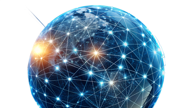 Global network connection concept showing the earth with interconnected nodes isolated on transparent background - Powered by Adobe