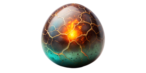 Glowing cracked egg isolated on transparent background represents new beginning and potential concept