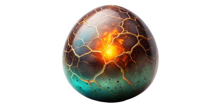 Glowing cracked egg isolated on transparent background represents new beginning and potential concept