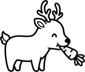 Adorable cartoon reindeer with antlers happily munching on a fresh carrot