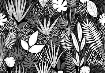 Stylish black and white tropical leaf pattern for modern interiors, textiles, and vibrant fashion designs, perfect for eye catching backgrounds