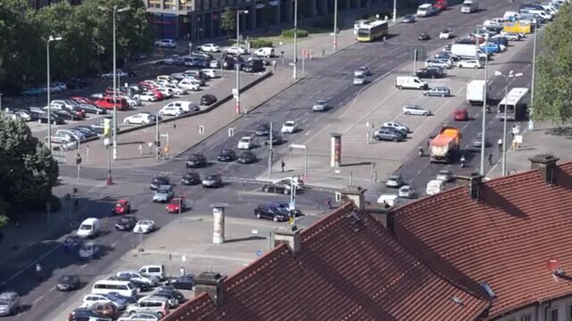 Digital interface displaying a video file name with the title video traffic 34 mp4 centered on a dark background with film strip elements on the sides