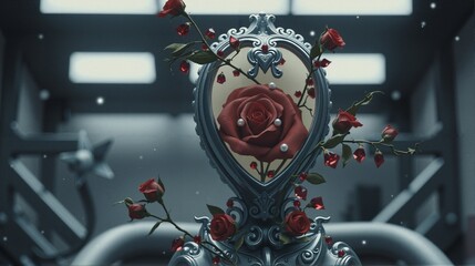 Obraz premium Elegant Mirror with Red Rose
