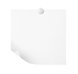 Blank paper note with pin isolated on white