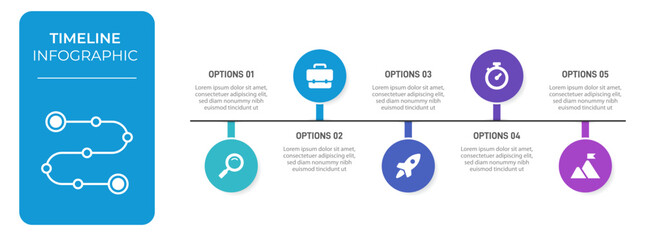 Progress bar featuring 5 arrow-shaped elements, symbolizing the five stages of business strategy and progression. Clean timeline infographic design template. Vector for mobile presentation.